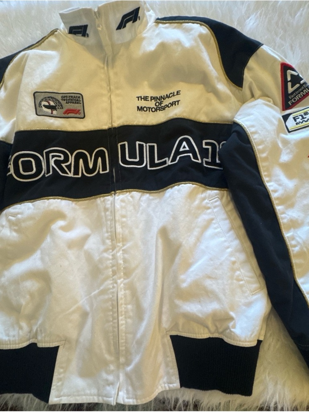PacSun White and Black Motorsport Bomber Jacket